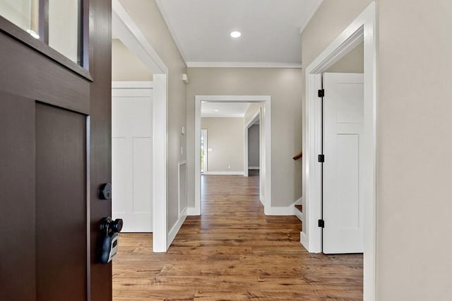 2717 Autumn Woods Trl, Cookeville, TN 38501 - foyer entrance featuring wood finished floors, recessed lighting, baseboards, crown molding, and stairway