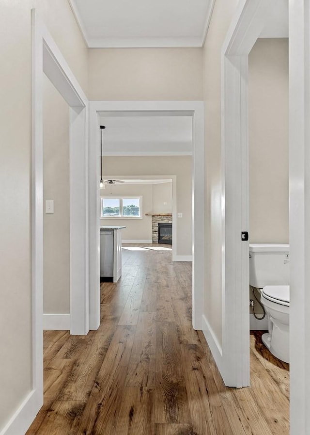 2717 Autumn Woods Trl, Cookeville, TN 38501 - hallway featuring hardwood / wood-style floors, ornamental molding, and baseboards