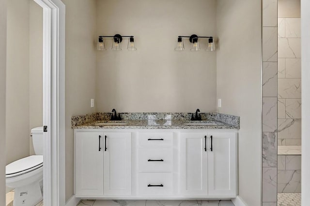 2717 Autumn Woods Trl, Cookeville, TN 38501 - bathroom with toilet, dual sinks, tiled shower, and baseboards