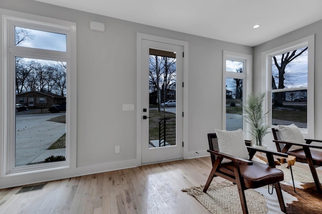 6376A Ivy St, Nashville, TN 37209 - doorway with light wood-type flooring, baseboards, visible vents, and recessed lighting