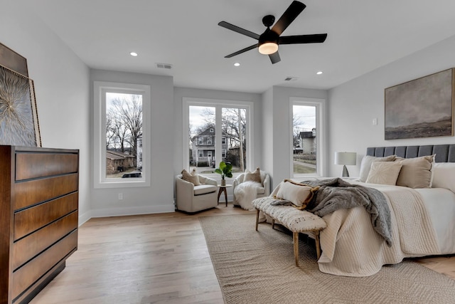 6376A Ivy St, Nashville, TN 37209 - bedroom featuring visible vents, light wood-type flooring, recessed lighting, and a ceiling fan