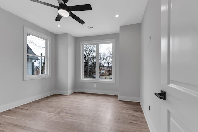 6376A Ivy St, Nashville, TN 37209 - empty room with ceiling fan, light wood-style flooring, visible vents, recessed lighting, and baseboards