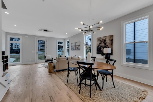 6376A Ivy St, Nashville, TN 37209 - dining space featuring baseboards, light wood-type flooring, a chandelier, and recessed lighting