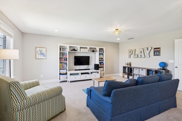 7025 Headwaters Dr, Franklin, TN 37064 - living area featuring recessed lighting, baseboards, visible vents, and carpet floors