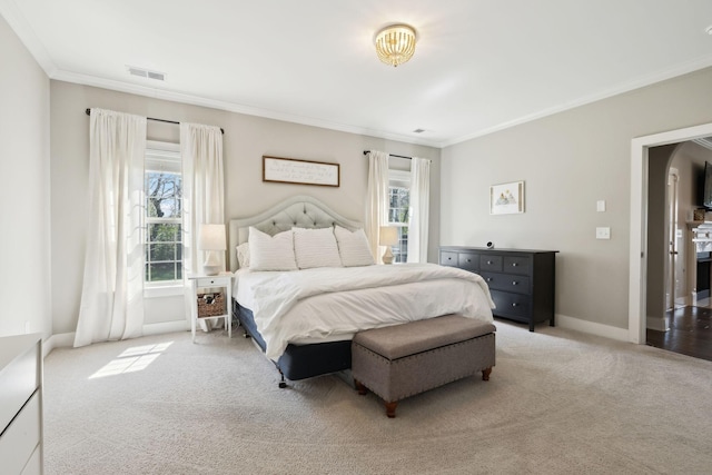 7025 Headwaters Dr, Franklin, TN 37064 - bedroom with ornamental molding, multiple windows, light colored carpet, and visible vents