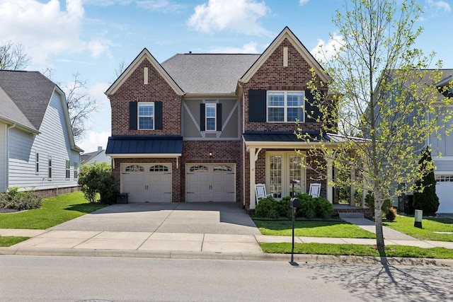 7025 Headwaters Dr, Franklin, TN 37064 - craftsman inspired home featuring brick siding, metal roof, a standing seam roof, and concrete driveway