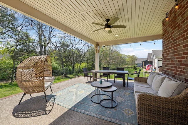 7025 Headwaters Dr, Franklin, TN 37064 - view of patio featuring an outdoor living space, fence, ceiling fan, and outdoor dining area