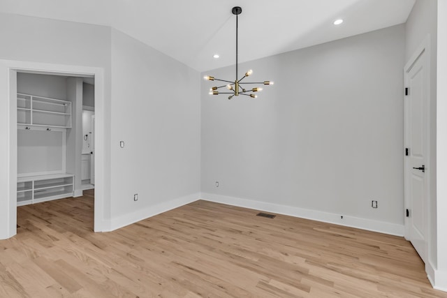 6376D Ivy St, Nashville, TN 37209 - unfurnished dining area featuring visible vents, baseboards, a notable chandelier, recessed lighting, and light wood-style flooring