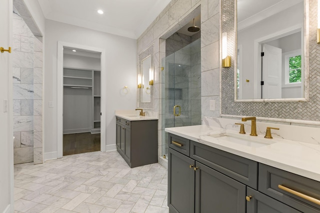 113 Cheekwood Ter, Nashville, TN 37205 - full bath featuring recessed lighting, a stall shower, two vanities, and a sink