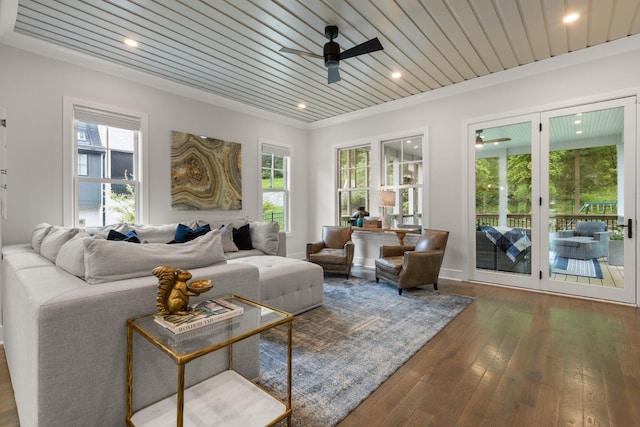 113 Cheekwood Ter, Nashville, TN 37205 - living area with hardwood / wood-style flooring, ceiling fan, plenty of natural light, and wooden ceiling