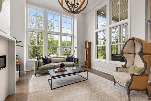113 Cheekwood Ter, Nashville, TN 37205 - interior space featuring a towering ceiling, wood finished floors, a notable chandelier, and baseboards