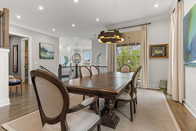 113 Cheekwood Ter, Nashville, TN 37205 - dining space with recessed lighting, a chandelier, crown molding, baseboards, and wood finished floors