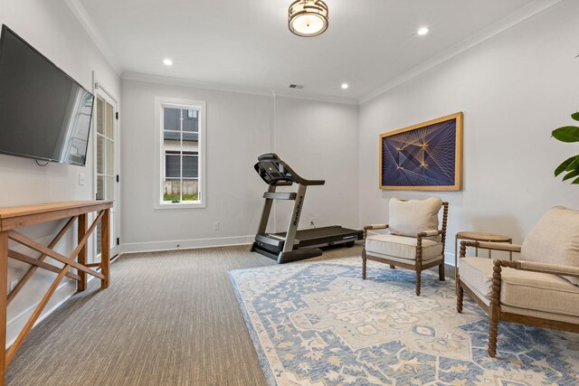 113 Cheekwood Ter, Nashville, TN 37205 - living area featuring crown molding, visible vents, carpet floors, baseboards, and recessed lighting