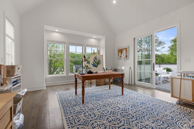 113 Cheekwood Ter, Nashville, TN 37205 - office area with recessed lighting, high vaulted ceiling, wood finished floors, and baseboards