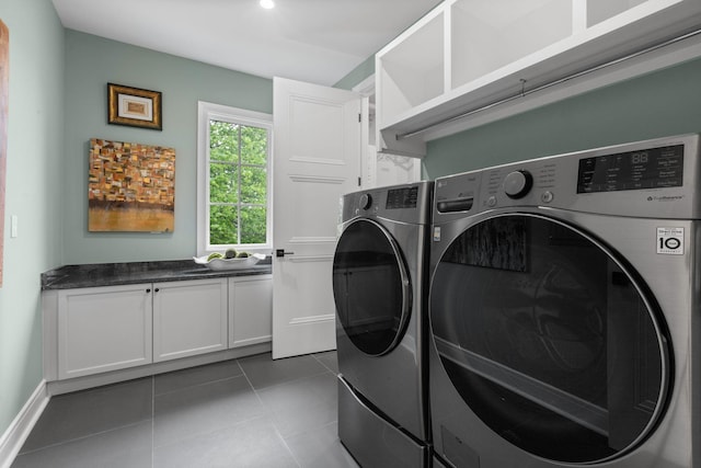 113 Cheekwood Ter, Nashville, TN 37205 - washroom featuring washer and clothes dryer, cabinet space, tile patterned flooring, and baseboards