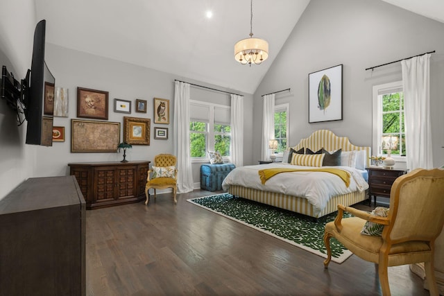 113 Cheekwood Ter, Nashville, TN 37205 - bedroom with a notable chandelier, multiple windows, wood finished floors, and high vaulted ceiling