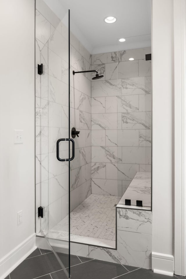 113 Cheekwood Ter, Nashville, TN 37205 - bathroom with recessed lighting, baseboards, and a stall shower
