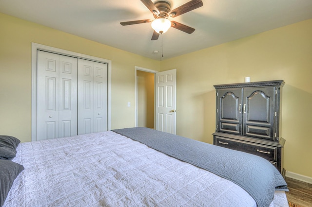 109 Spring Valley Ct, Cross Plains, TN 37049 - bedroom featuring baseboards, wood finished floors, a closet, and ceiling fan