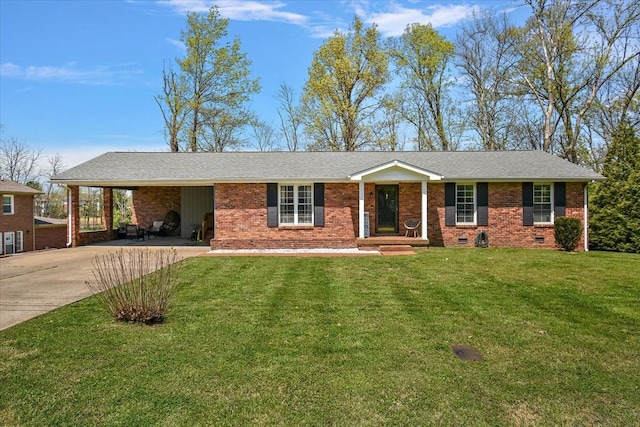 246 Sherry Cir, Gallatin, TN 37066 - ranch-style home featuring crawl space, a carport, a front lawn, brick siding, and driveway