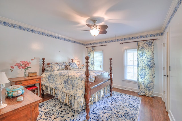 1143 Carnton Ln, Franklin, TN 37064 - bedroom featuring baseboards, ornamental molding, a ceiling fan, and wood finished floors