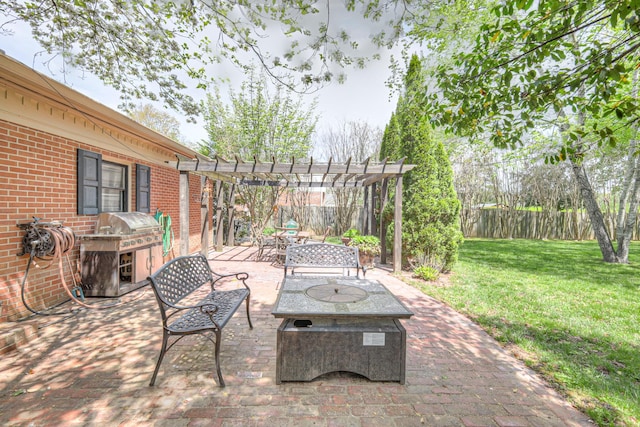 1143 Carnton Ln, Franklin, TN 37064 - view of patio / terrace featuring a fenced backyard, outdoor dining space, a grill, and a pergola