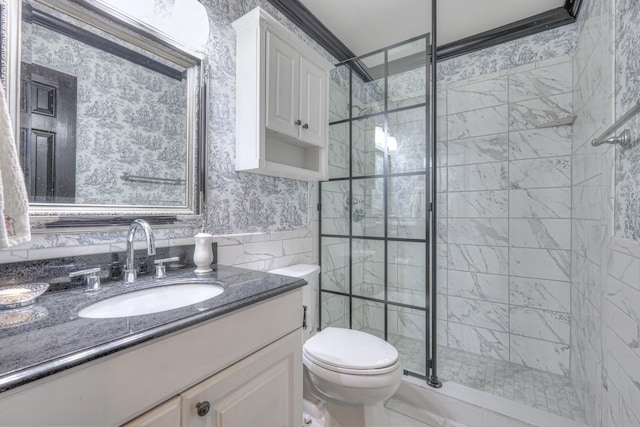 1143 Carnton Ln, Franklin, TN 37064 - full bath featuring tile walls, toilet, a shower stall, and vanity