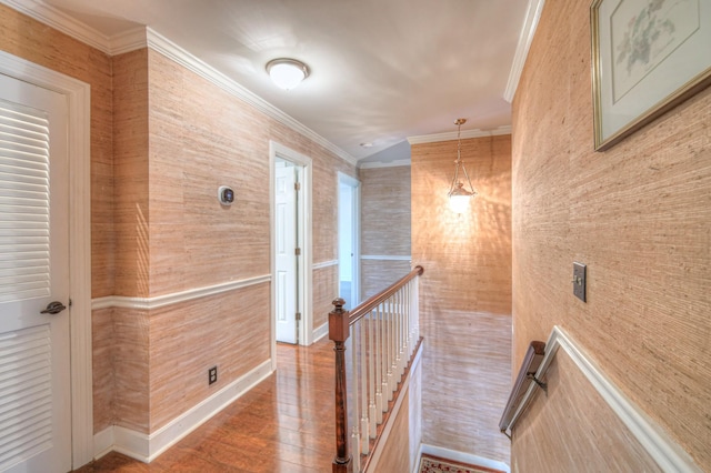 1143 Carnton Ln, Franklin, TN 37064 - hall featuring an upstairs landing, crown molding, and wood finished floors