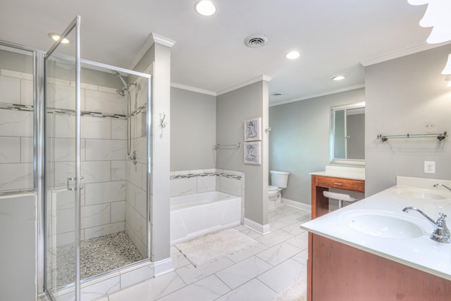 1143 Carnton Ln, Franklin, TN 37064 - full bathroom featuring a sink, ornamental molding, visible vents, and a garden tub