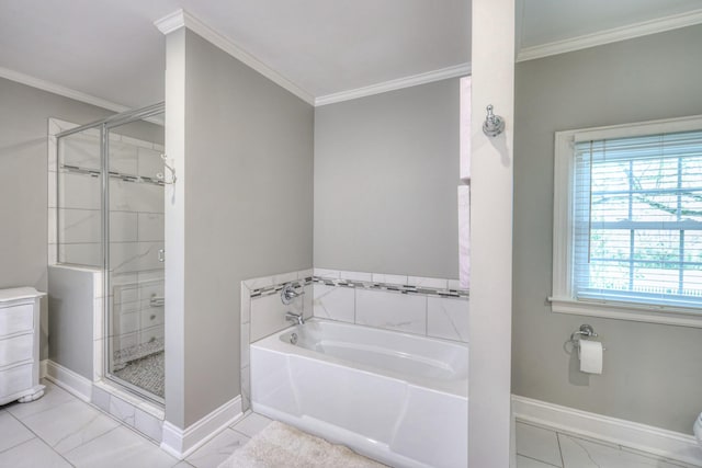1143 Carnton Ln, Franklin, TN 37064 - bathroom with ornamental molding, baseboards, and a shower stall