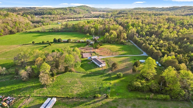 bird's eye view with a rural view, a forest view, and a mountain view