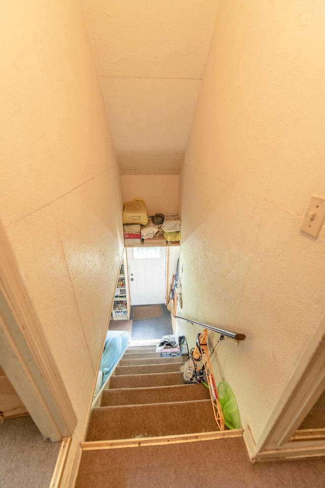 176 Water Ln NW, Charleston, TN 37310 - staircase featuring carpet flooring and a textured wall