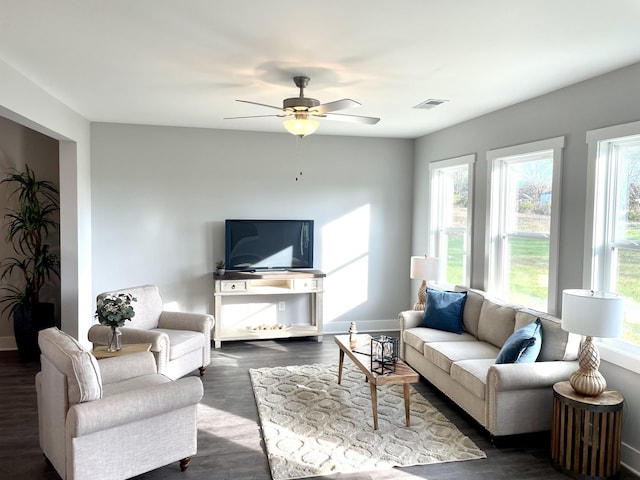 558 Twyla Dr, Lebanon, TN 37087 - living room with ceiling fan and dark wood finished floors