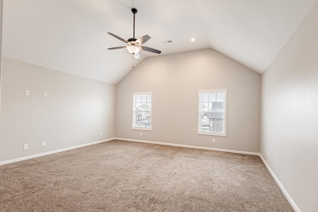 133 Kildeer Dr, Clarksville, TN 37040 - carpeted empty room with baseboards, recessed lighting, vaulted ceiling, and a ceiling fan