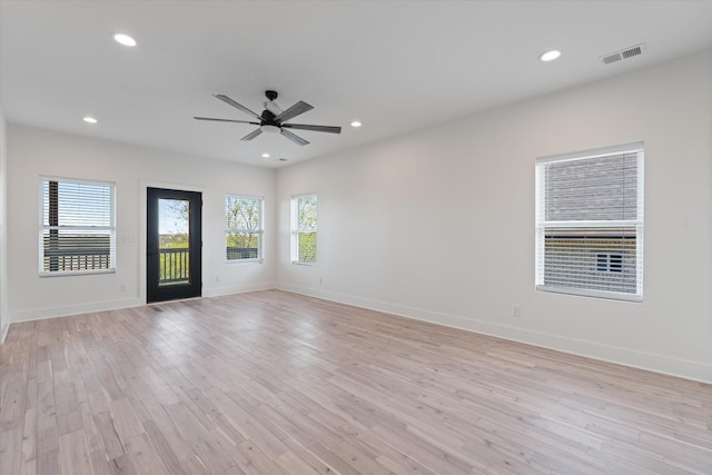 416 Mercomatic Dr, Nashville, TN 37209 - empty room featuring light wood finished floors, a ceiling fan, visible vents, and recessed lighting