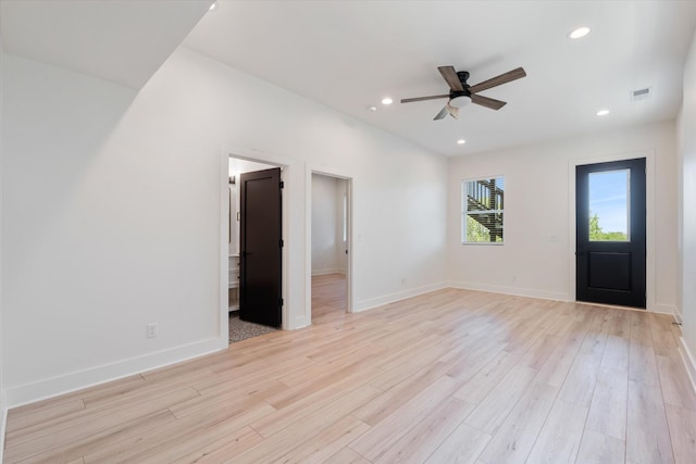 416 Mercomatic Dr, Nashville, TN 37209 - spare room featuring visible vents, baseboards, ceiling fan, recessed lighting, and light wood-style flooring