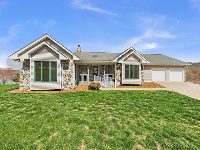250 Sun Hill Cir, Cadiz, KY 42211 - single story home featuring a front yard, a porch, an attached garage, a chimney, and concrete driveway