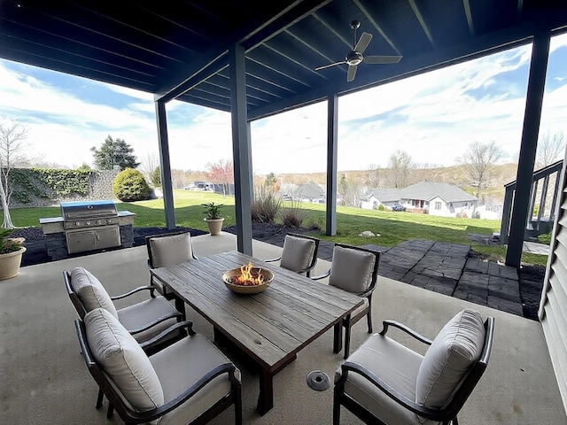 250 Sun Hill Cir, Cadiz, KY 42211 - view of patio / terrace with a ceiling fan, area for grilling, and a fire pit