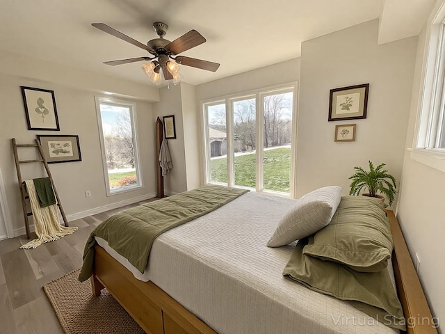 250 Sun Hill Cir, Cadiz, KY 42211 - bedroom with a ceiling fan, wood finished floors, baseboards, and multiple windows