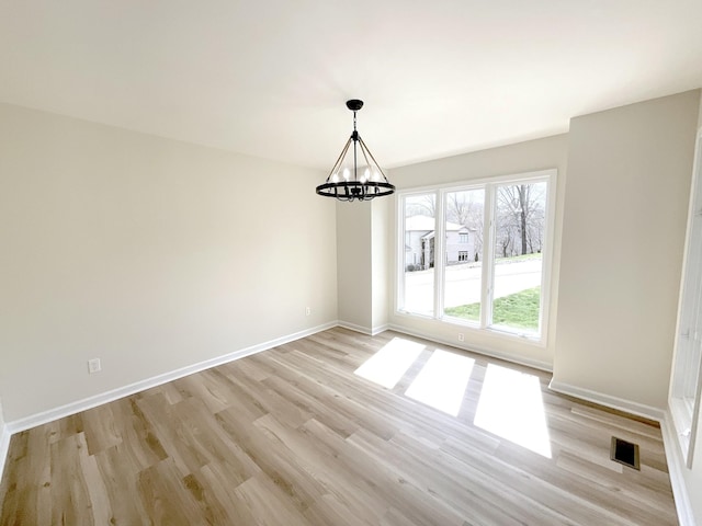 250 Sun Hill Cir, Cadiz, KY 42211 - unfurnished dining area with light wood-style floors, a notable chandelier, visible vents, and baseboards