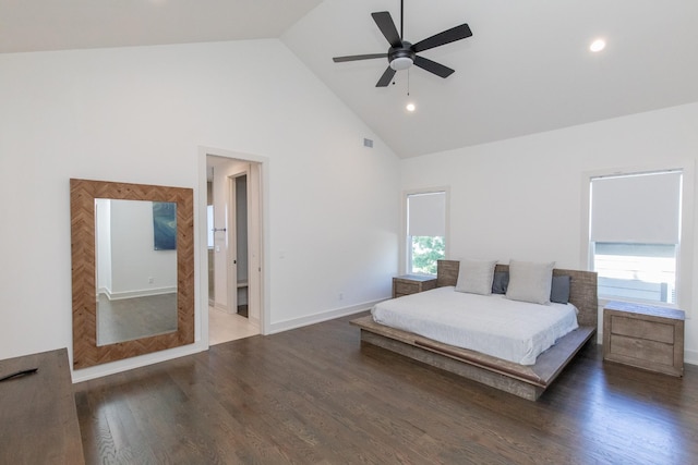 3509B Wrenwood Ave, Nashville, TN 37205 - bedroom featuring wood finished floors, high vaulted ceiling, baseboards, and recessed lighting