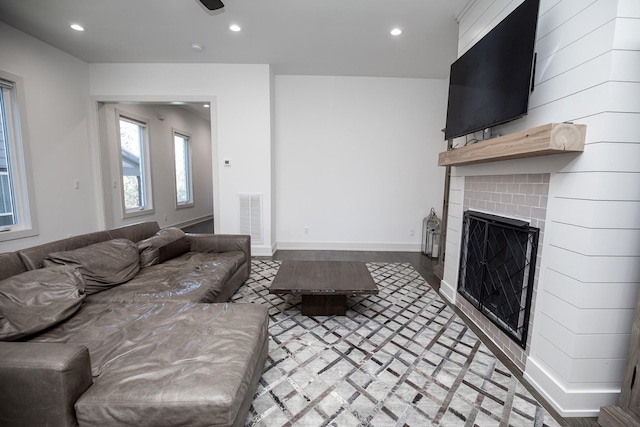 3509B Wrenwood Ave, Nashville, TN 37205 - living room with baseboards, a fireplace, visible vents, and recessed lighting