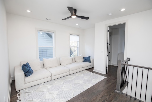 3509B Wrenwood Ave, Nashville, TN 37205 - living area with a ceiling fan, dark wood-style floors, visible vents, and recessed lighting