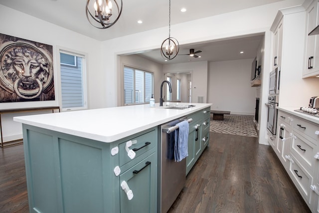3509B Wrenwood Ave, Nashville, TN 37205 - kitchen featuring an inviting chandelier, a sink, white cabinetry, and stainless steel appliances