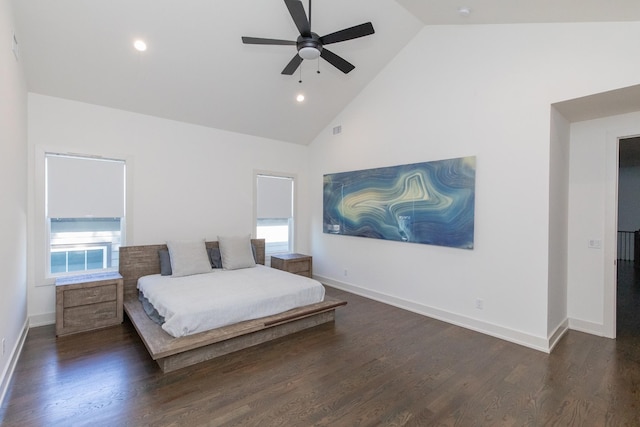 3509B Wrenwood Ave, Nashville, TN 37205 - bedroom with baseboards, high vaulted ceiling, wood finished floors, and recessed lighting