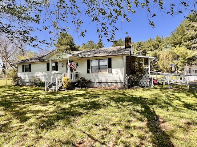 1112 Cumberland St, Decherd, TN 37324 - single story home featuring a chimney, a front lawn, fence, and crawl space