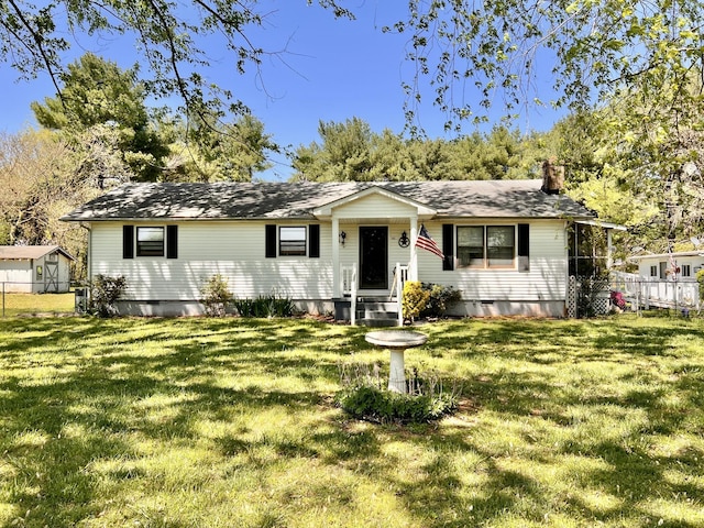 1112 Cumberland St, Decherd, TN 37324 - ranch-style home with crawl space, a front yard, fence, and a chimney