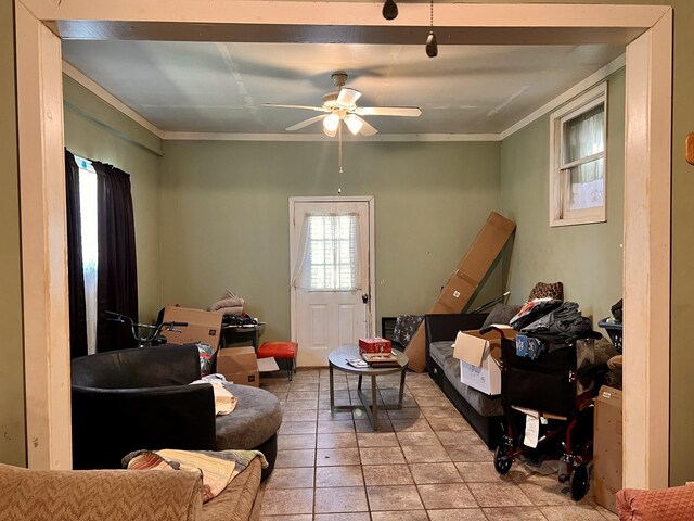 1112 Cumberland St, Decherd, TN 37324 - tiled living area featuring ornamental molding and ceiling fan