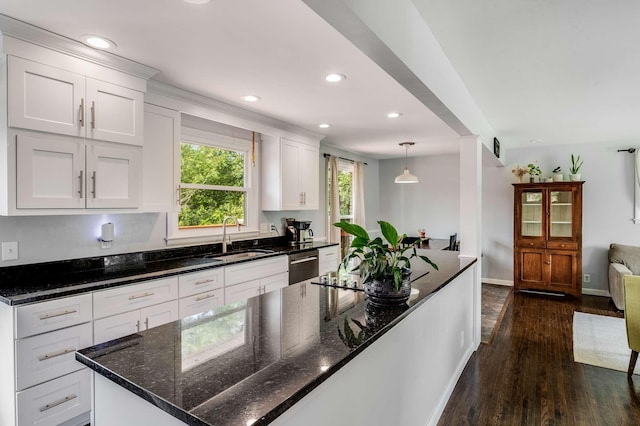 1001 N Graycroft Ave, Madison, TN 37115 - kitchen with white cabinets, recessed lighting, a sink, and dark wood finished floors