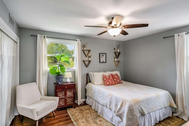 1001 N Graycroft Ave, Madison, TN 37115 - bedroom with visible vents, ceiling fan, and wood finished floors