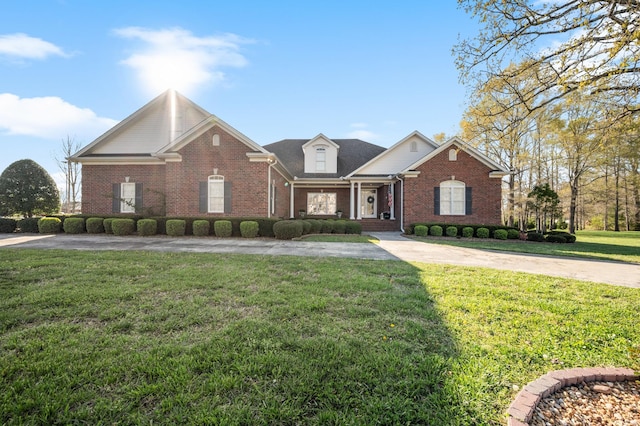 traditional-style house featuring a front yard and brick siding